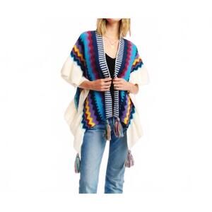 NEW LOVE SENSE sassy kimono style poncho with ruffles in blue